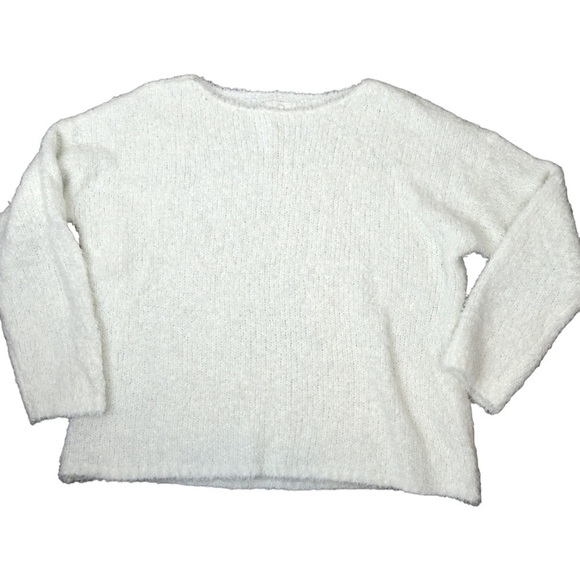 Lou & Grey Boxy Soft Fuzzy Round Neck White Pullover Long Sleeve Sweater, Large - Picture 1 of 6